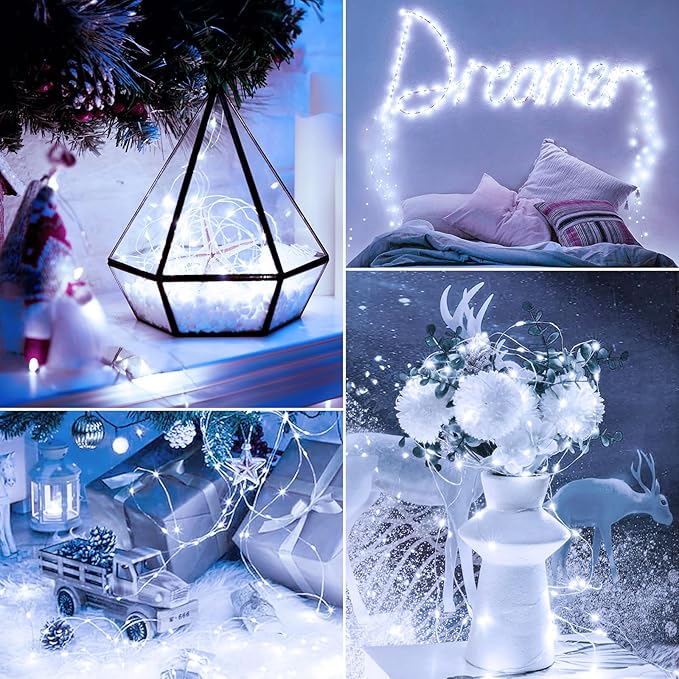 Minetom 6 Pack Fairy Lights Battery Operated String Lights - 7ft 20 LED Waterproof Silver Wire Firefly Lights Waterproof for DIY Crafts Wedding Décor Table Mason Jars Party, White