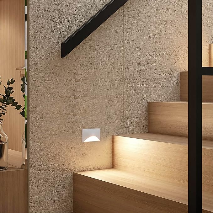 Maxxima Horizontal Curved LED Step Light, Indoor/Outdoor Stair Light, 5 CCT Color Selectable 2700K, 3000K, 3500K, 4000K, 5000K, 85 Lumens, White, Rated for Outdoor & Damp Locations, 2-Pack