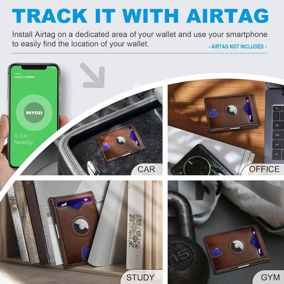 Airtag Wallet for Men,with Money Clip 11 Cards Slim Front Pocket Leather RFID Blocking Wallet with Gift Box