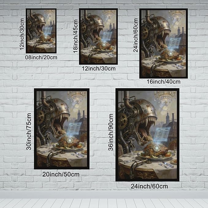 Framed Steampunk Fantasy Wall Art for Living Room And Dining Room Vintage Industrial Decor 12x18in