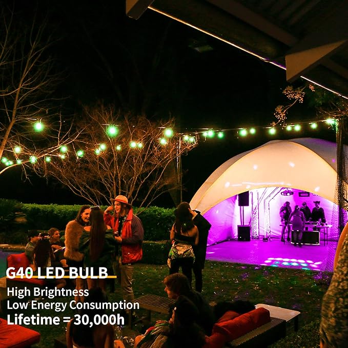 40FT LED Outdoor String Lights Waterproof, G40 LED Globe Outdoor Light for Patio with 27 Edison Vintage Shatterproof Bulbs, Connectable Backyard Lights for Garden, Bistro, Porch, Halloween
