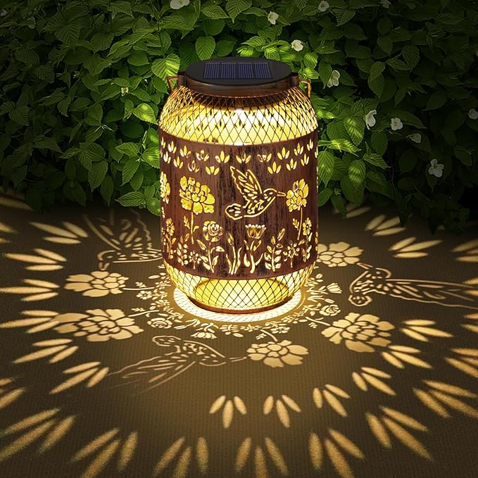 Solar Lanterns Outdoor Waterproof - Hummingbird Solar Lights for Garden, Hanging Metal Lantern Decor for Patio, Yard - Christmas Mothers Day Gifts for Women, Mom, Grandma (Hummingbirds, 1)
