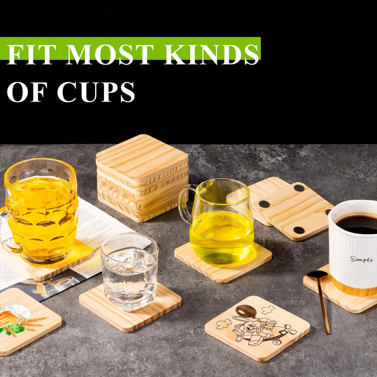 46Pcs Unfinished Wood Coasters-4" Unfinished Natural Wood Slices for Crafts Round with Non-Slip for Wedding Decoration/Blank Coasters Wood Kit DIY Architectural Models Drawing Painting Wood Engraving"