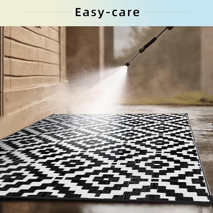 Favoyard Outdoor Rug 5x8 ft Waterproof Reversible Patio Plastic Straw Rugs for Decor Clearance Outside Large RV Camping Area Carpet Mat for Porch Deck Balcony Pool Backyard Picnic Beach Camper Door