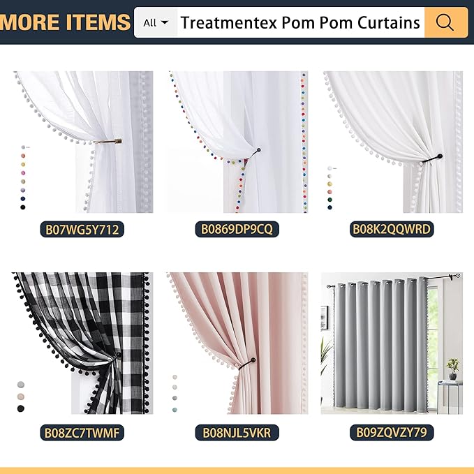 Treatmentex Pom-Pom Pink Sheer Curtains for Girl's Room 95 inches Linen Textured Look Red Sheer Window Draperies for Bedroom Living Room, 52" w x 2 Panels, Rod Pocket