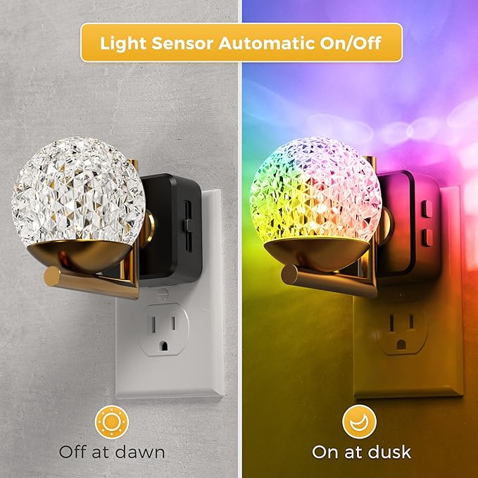 L LOHAS LED Night Lights Plug Into Wall 2 Pack,Dusk to Dawn Sensor,10-Color RGB Dimmable Night Light, 180°Rotating Plug in Night Light for Bathroom, Hallway, Bedroom, Stairway