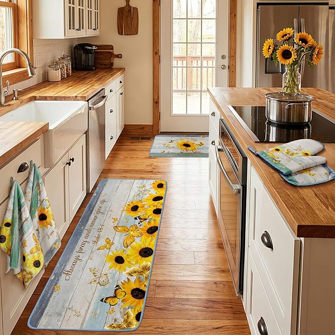 Fourluoo 10 Pcs Sunflower Kitchen Decor and Accessories Set Sunflower Kitchen Towels and Rugs Oven Mitts and Pot Holders for Cooking Baking Mom Housewarming Gifts