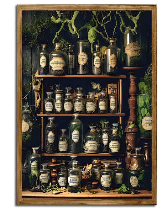 Vintage Apothecary Canvas Wall Art Print Dark Academia Witch Kitchen Decor, Antique Bottles & Herbs Gothic Cottagecore Aesthetic Poster for Living Room, Office, or Study Farmhouse Decor(16" x 24""-UNFRAMED)"
