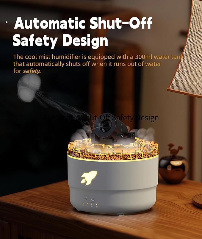 Aromatherapy Diffuser Humidifiers, Volcano Turret Creative Smoke Rings Humidifiers with Color LED Light, Ultra Quiet Cool Mist Essential Oil Diffuser for Bedroom Home Office
