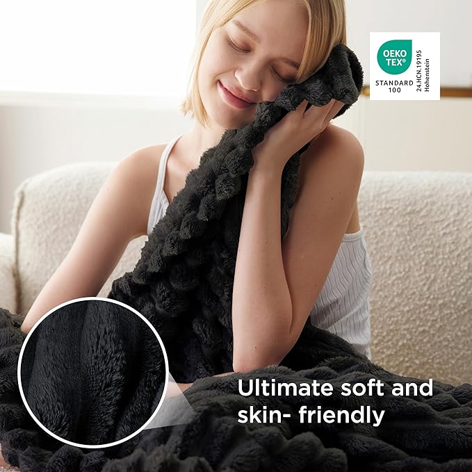 Bedsure GentleSoft Twin XL Blanket for Couch - Cozy Soft Blankets for Women, Cute Small Fleece Throws for Girls, Black, 66x90 Inches