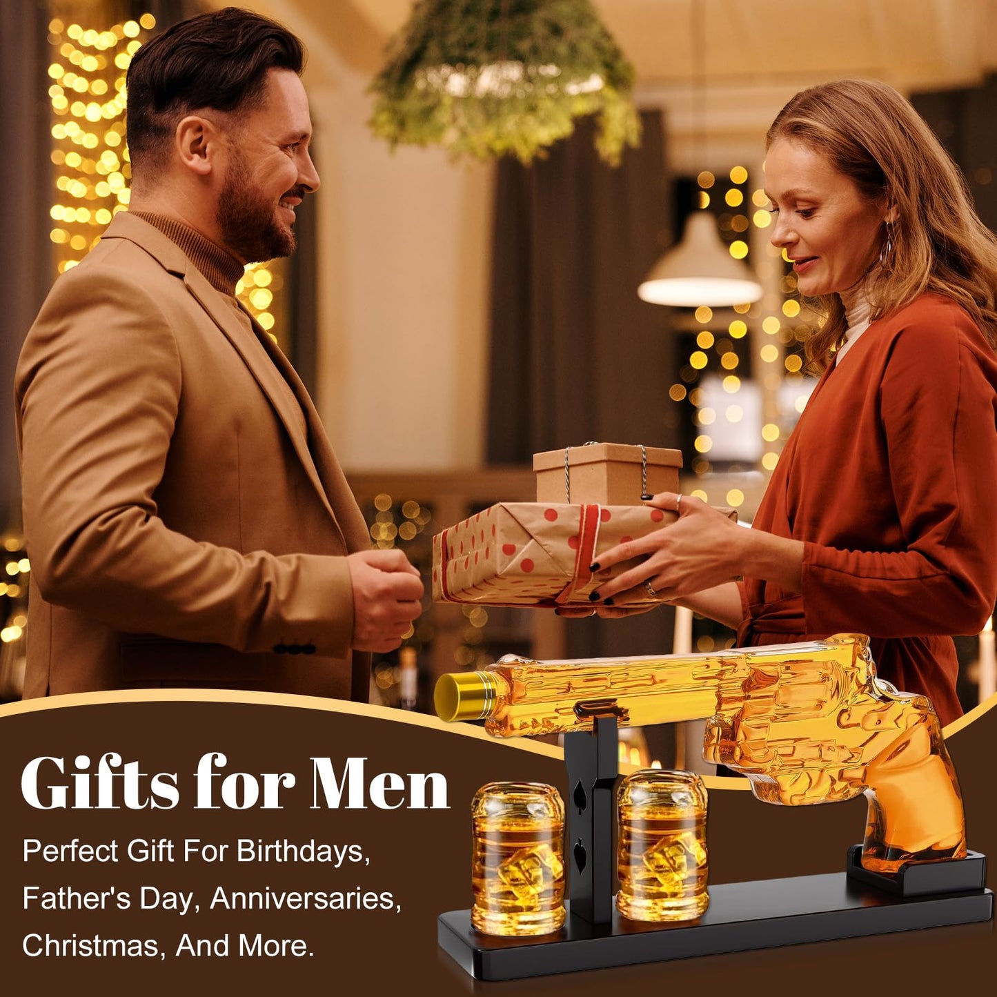 Gifts for Men Dad, 10 Oz Gun Whiskey Decanter Set with Shot Glass, Liquor Decanter Sets for Men Unique Anniversary Christmas Gifts Ideas for Him Husband Brother, Cool for Home Bar