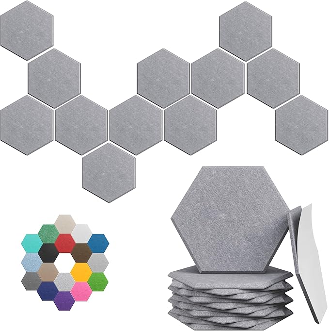 Hexagonal Acoustic Panels-12 Pack High-Density Sound Absorbing Panels 12"X10"X0.4" for Enhanced Noise Reduction, DIY Design, Idea for Studios, Offices, and Home Theaters(Ash Gray)