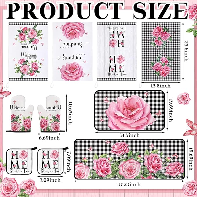 Fourluoo 10 Pcs Kitchen Set Kitchen Towels and Rugs Oven Mitts and Pot Holders Farmhouse Decor for Women Mom Gift Cooking Baking Grilling