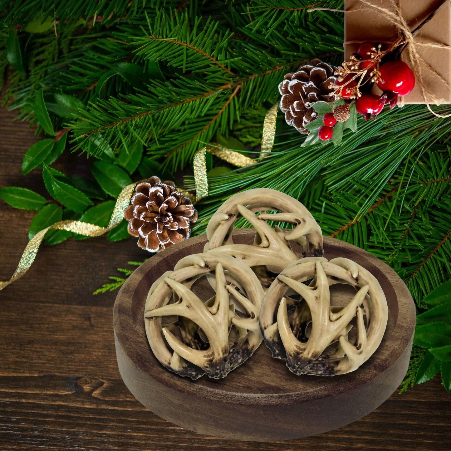 BestGiftEver Decorative Entwined Spherical Rattan Antler Ball 4.25" -Log Cabin Table Centerpiece Decoration"