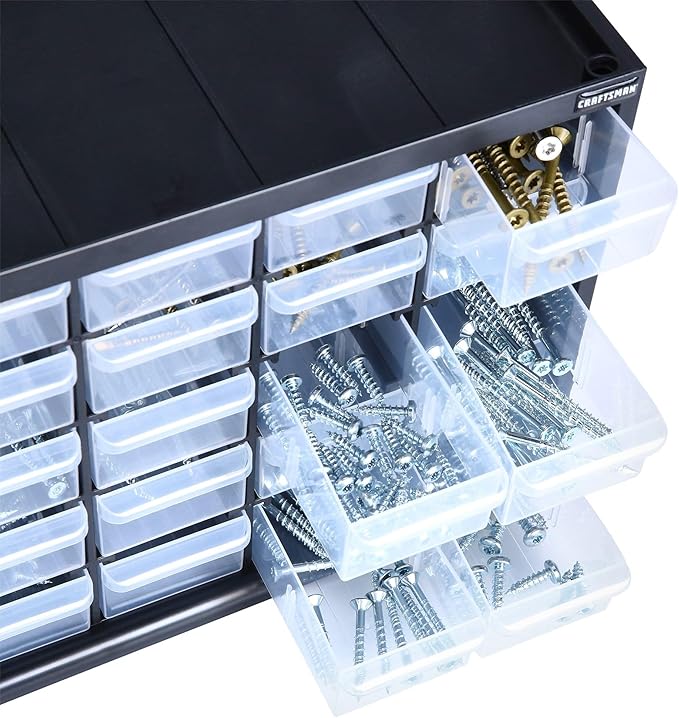 CRAFTSMAN Storage Organizer, 30 Small Drawer Modular Storage System, Easily Stackable (CMST40730), Plastic, Black, White
