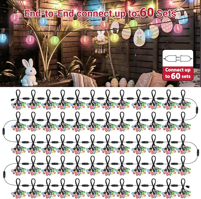 LAMPHOME Outdoor Easter String Light, 26Feet LED Patio Lights with 12+1 Edison Shatterproof Bulbs(1Spare), UL Waterproof Outside Lights connectable Dimmable for Backyard Porch Decor,Pastel Multicolor