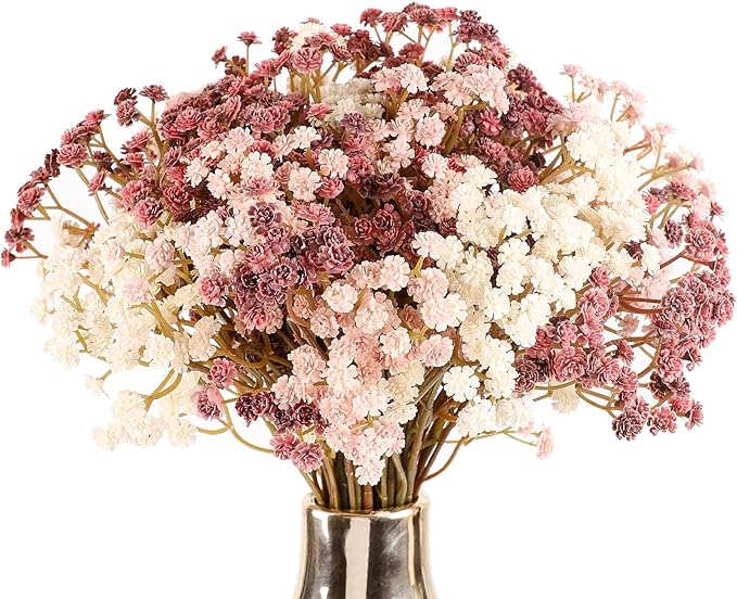 Baby Breath Flowers Fall Flowers Artificial Bulk, 30Pcs Fall Decor Fake Gypsophila Plants Bouquets Flowers Real Touch Faux Babies Breath Arrangement for Home Autumn Wedding Party Vase Decoration Pink