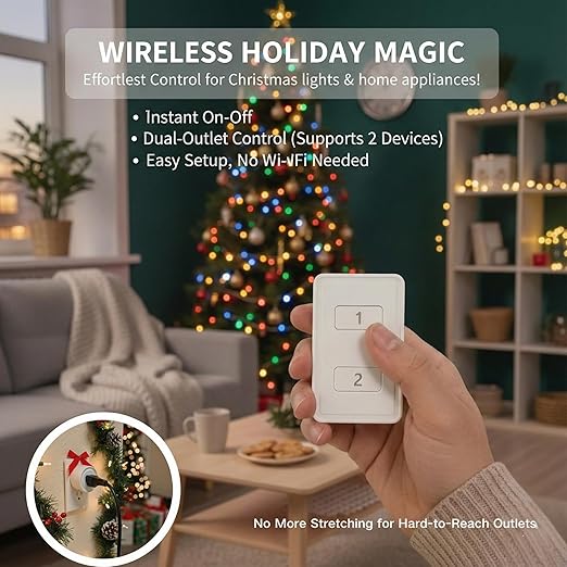 LoraTap Mini Wireless Remote Control Outlet Plug Adapter (2 Pack) with Remote, 2 Channel Wall Switch, 656ft Control Range for Indoor Lamps and Home Appliances, No Hub Required, 10A/1100W, White