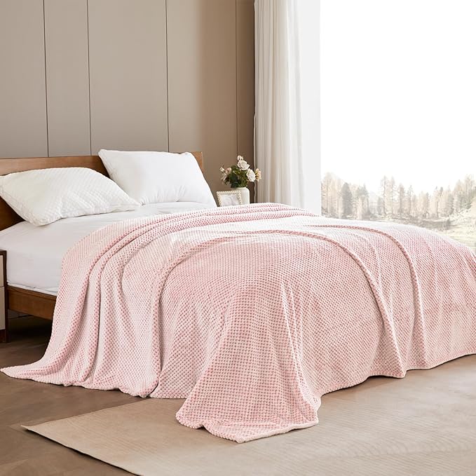 Exclusivo Mezcla Fleece Throw Blanket Extra Large, Super Soft and Warm Blankets for Couch, Sofa and Bed Waffle Textured, Cozy, Fuzzy and Lightweight (Mixed Dusty Pink, 50x70 Inches)