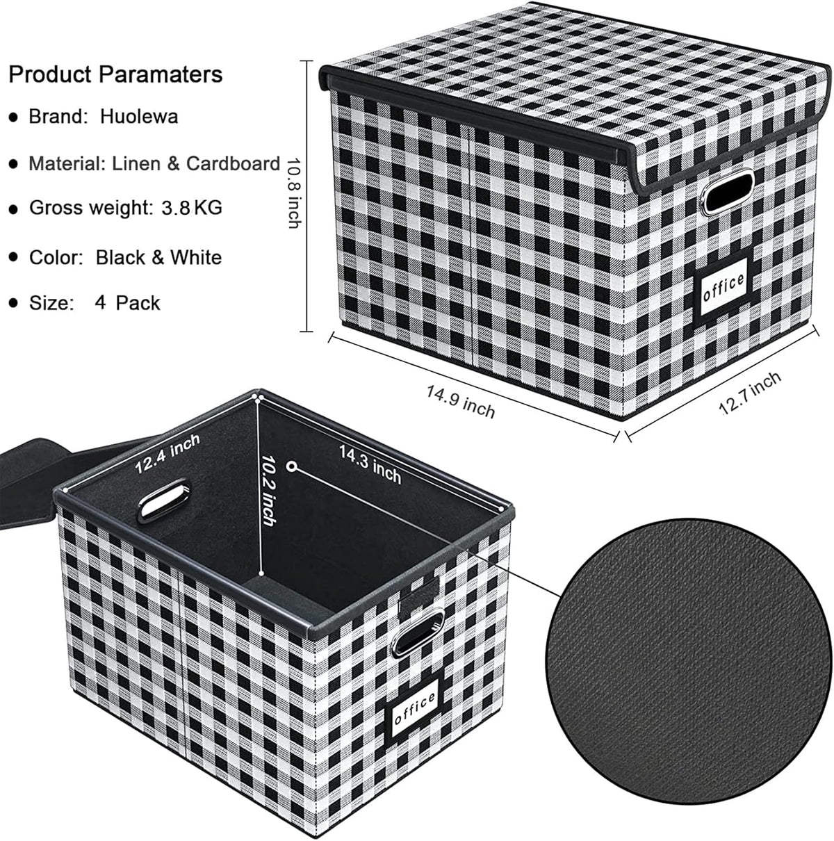 Huolewa Decorative File Organizer Boxes Office Document Storage with Lids, Linen File Storage Organizer Boxes, Universal Hanging Filing Organization Box for Letter/Legal Folder,Home File Storage Bins