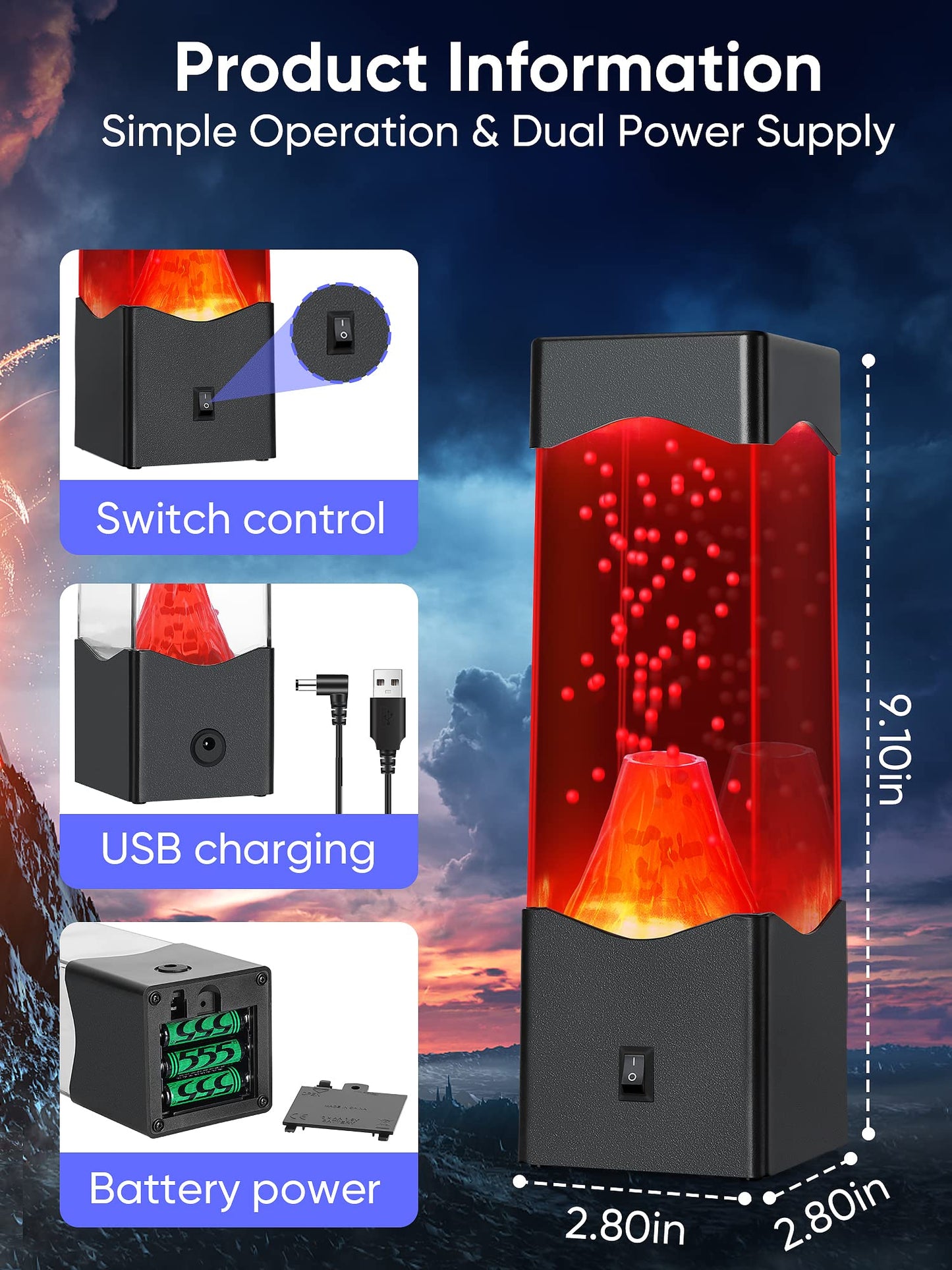 TNOIE Night Light for Kids,USB Powered Volcano Lamps,Relaxing Nightlight for Kids & Adults,Room Office Desktop Volcano Decoration Mood Night Light, Novelty Gifts for Adults Boys Girls