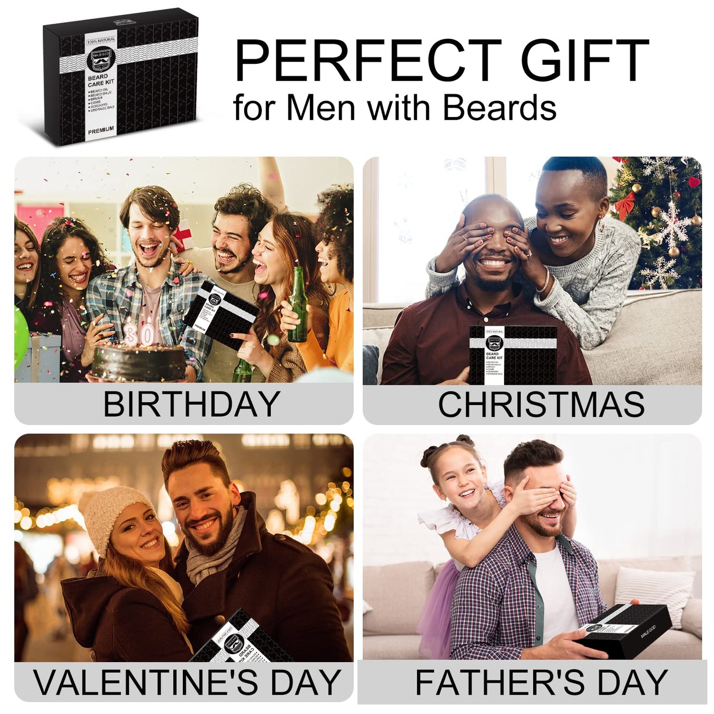 MALE GOD Beard Kit w/Beard Oil, Balm, Brush, Comb - Nourish & Soften Beard, Natural Shea Butter, Suitable for All Skin, Anniversary & Birthday Gifts for Men Him Husband Boyfriend Dad Friends