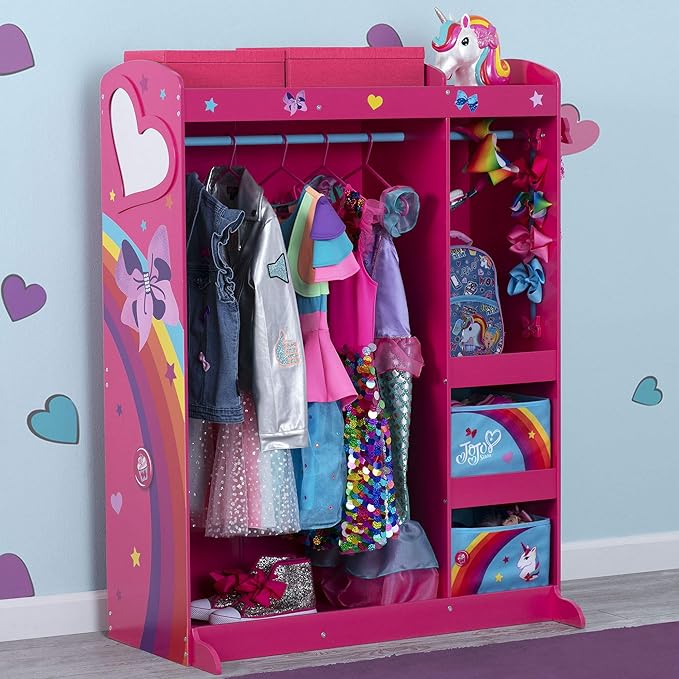 JoJo Siwa Dress and Play Boutique by Delta Children Pretend Play Costume Storage Wardrobe for Kids with Mirror & Shelves