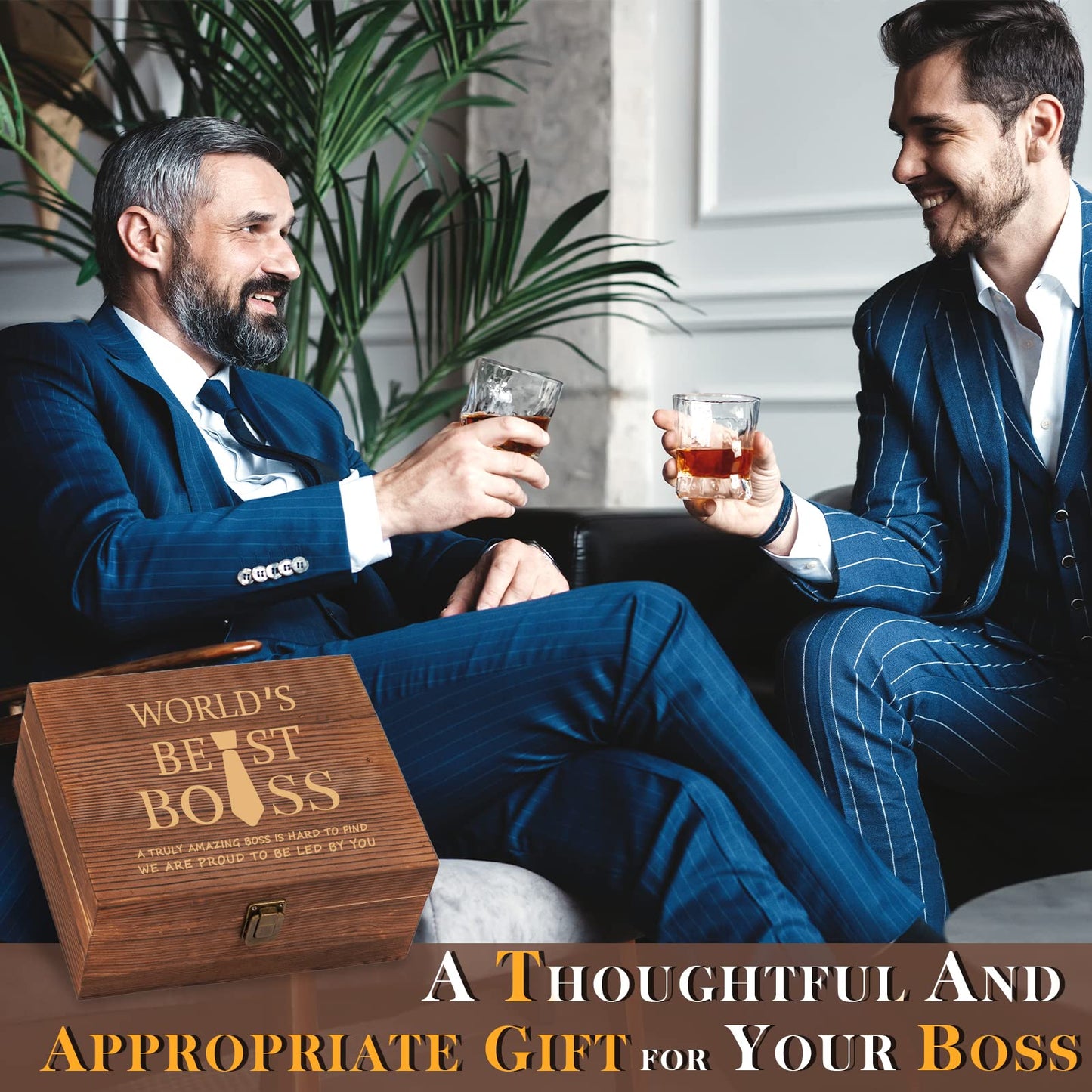Oaksea Boss Day Gifts for Men Him, Anniversary Unique Gifts for Him, Birthday Retirement Gift for Boss Men, Stainless Steel Engraved Whiskey Stones Glasses Cool Burbon Scotch Set Gift