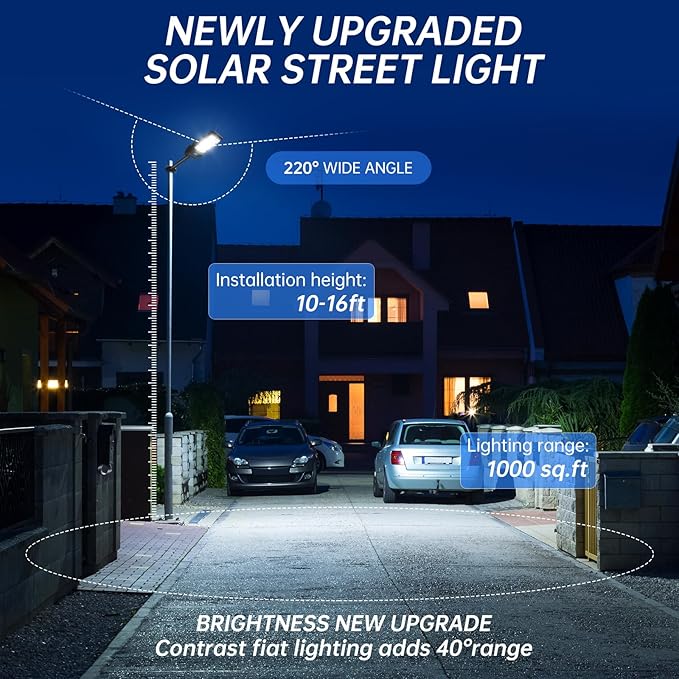 Street Solar Lights Outdoor Heavy Duty - 7500K LED Solar Powered Spot Lights Motion Sensor Waterproof with Remote Control and Pole, Floodlight Dusk to Dawn for Yard，Garden，Pathway，Patio, Parking Lot