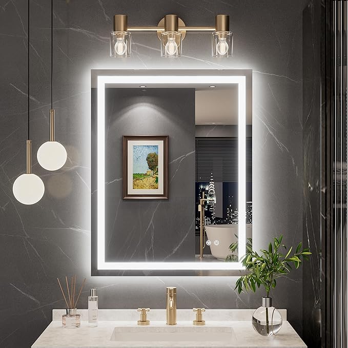 TokeShimi 28x36 LED Mirror for Bathroom,Backlit + Front lit,LED Bathroom Mirror with Lights,Anti-Fog Backlit Mirrror with Tempered Glass,Waterproof,Memory Function,Shatterproof,UL Listed