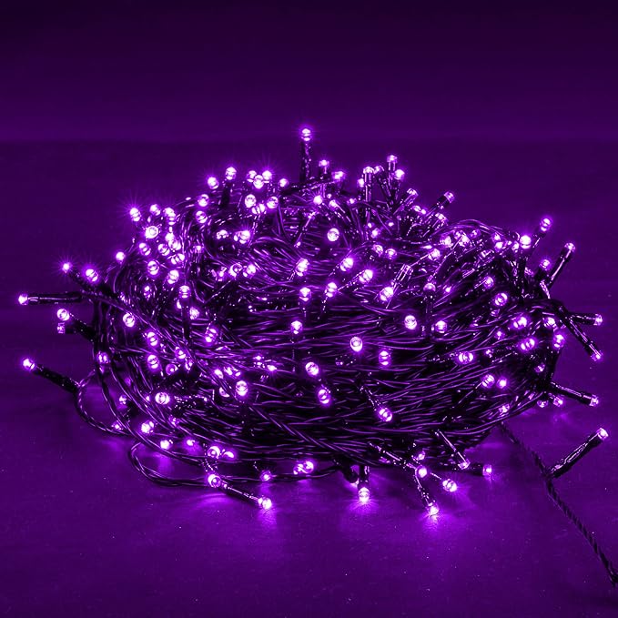 DAZZLE BRIGHT Halloween 300 LED String Lights, 100FT Connectable String Lights with 8 Lighting Modes, Halloween Decorations for Party Carnival Supplies, Indoor Outdoor Yard Garden Decor (Purple)
