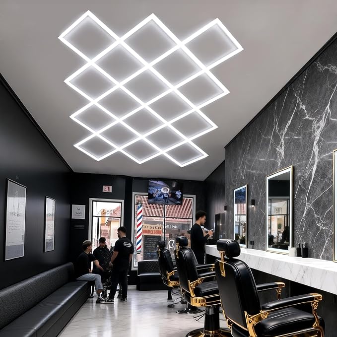 Large Hexagon Garage Lights 18 Hex Ultra-Bright Led Strip Lights New Updated Diamond Commercial Lighting for Garage Car Detailing Barber Shop Gym Warehouses Basement.