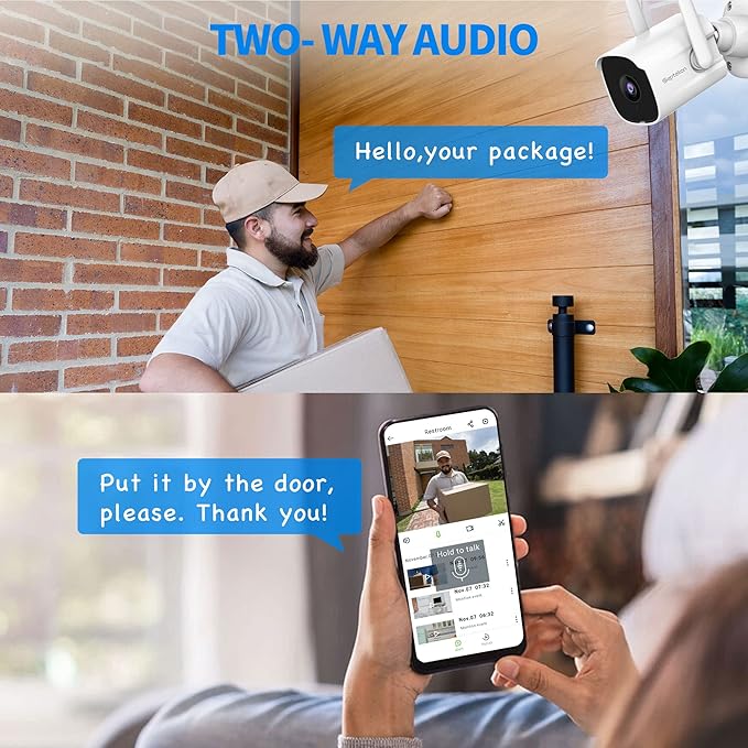 Septekon 2K Security Camera Outdoor 2 Pack, 2.4G WiFi Home Security Cameras with Smart Siren, Night Vision, Motion Detection, 2-Way Talk, Compatible with Alexa - P30
