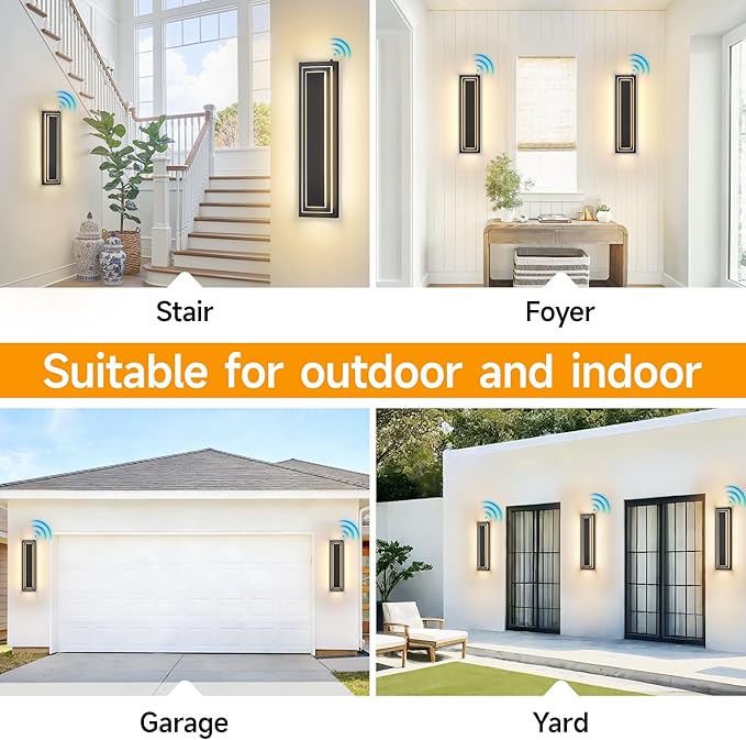 23.6 in Dusk to Dawn Exterior Lighting Fixtures,Black Modern Outdoor Wall Lights,3000K 36W Exterior Wall Sconce,Waterproof Outdoor Porch Lights Wall Mount,2-Tier Outside Garage Lights, 2 PCS