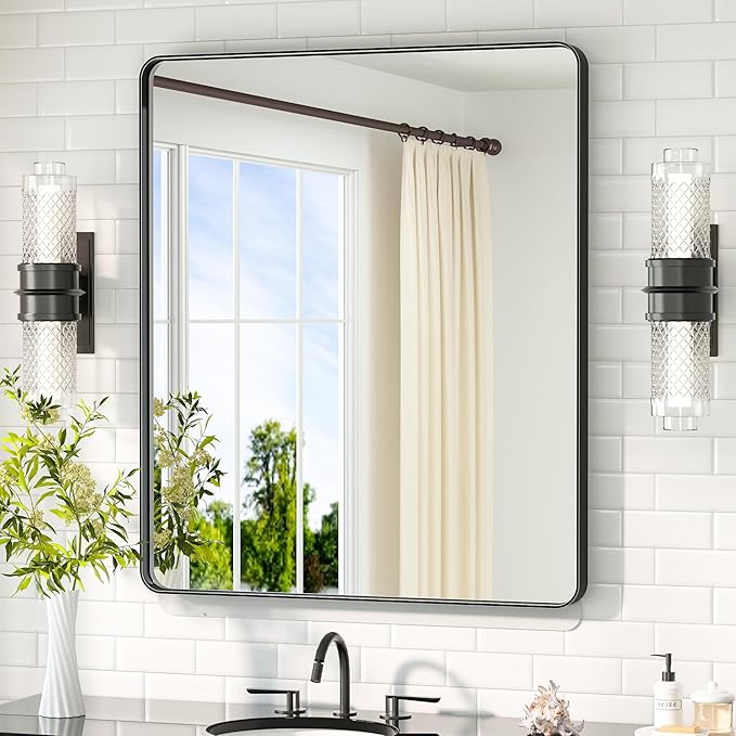 TETOTE Black Vanity Mirror 30 x 36 Inch Matte Metal Black Frame Mirror for Wall, Tempered Glass, Modern Farmhouse Wall Mounted Mirror for Decorative(Horizontal/Vertical)