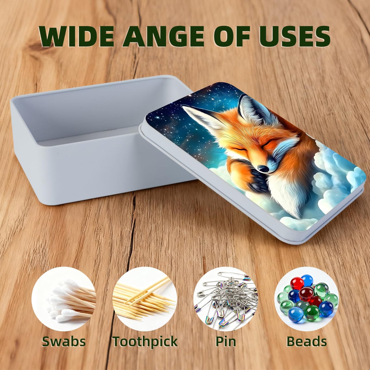 VOGDMKJG Small Metal Tins Box-4.7" x3.5""x1.6"" Rectangular Empty Storage Box With Lid Decorative Organizer Storage Tin Case For Office/Cookie/Candy/Jewelry/Photo/Letter Sleep Fox"