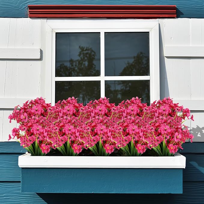 AGIRL 24 Bundles Artificial Flowers for Outdoor,No Fade Fake Plastic Flowers Faux Plants for Decoration Hanging Planters Indoor Outside Garden Porch Window Box Home Wedding Farmhouse