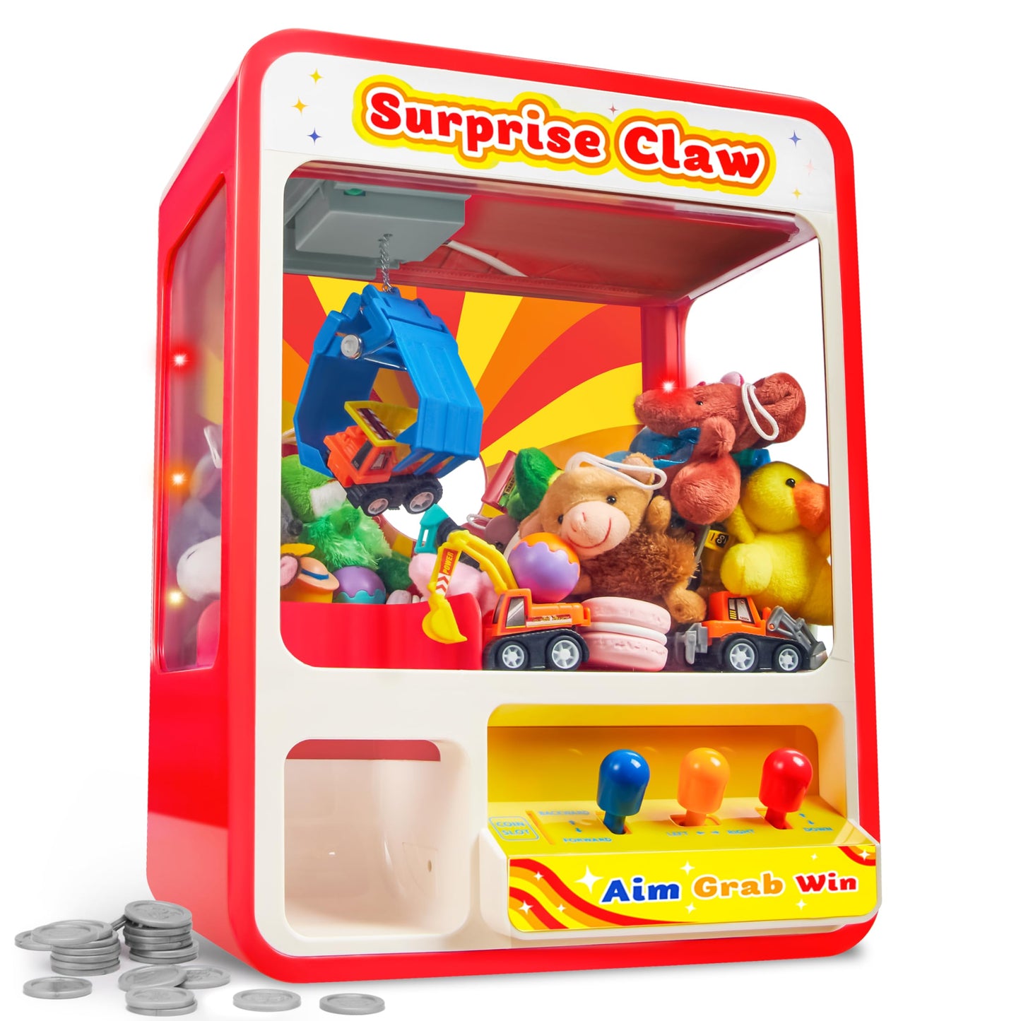 JOYIN Claw Machine Arcade Toy with LED Light & Adjustable Sound, Rechargable Dispenser Toys Mini Vending Machine for Kids - Perfect Christmas & Birthday Big Gifts for Kids, Ages 3+