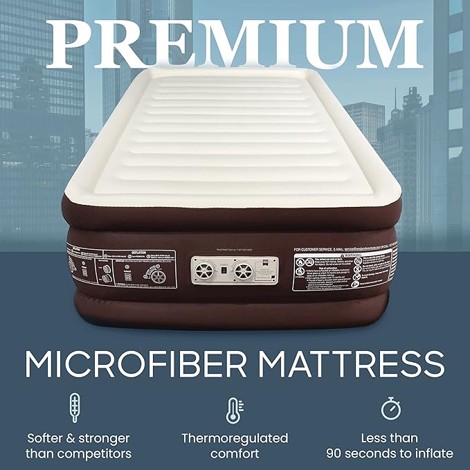 Englander Twin Air Mattress - Double High, 300 LB Capacity Luxury Camping Mattress with Built-in Pump, Microfiber, Waterproof