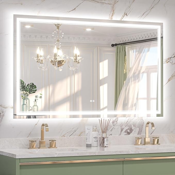 Keonjinn 60" x 36" LED Mirror for Bathroom, Frontlit & Backlit Mirror with Lights, HD Tempered Glass, Defogging, 3 Color Lights, Dimmable, UL-Listed LED Driver, Memory Function