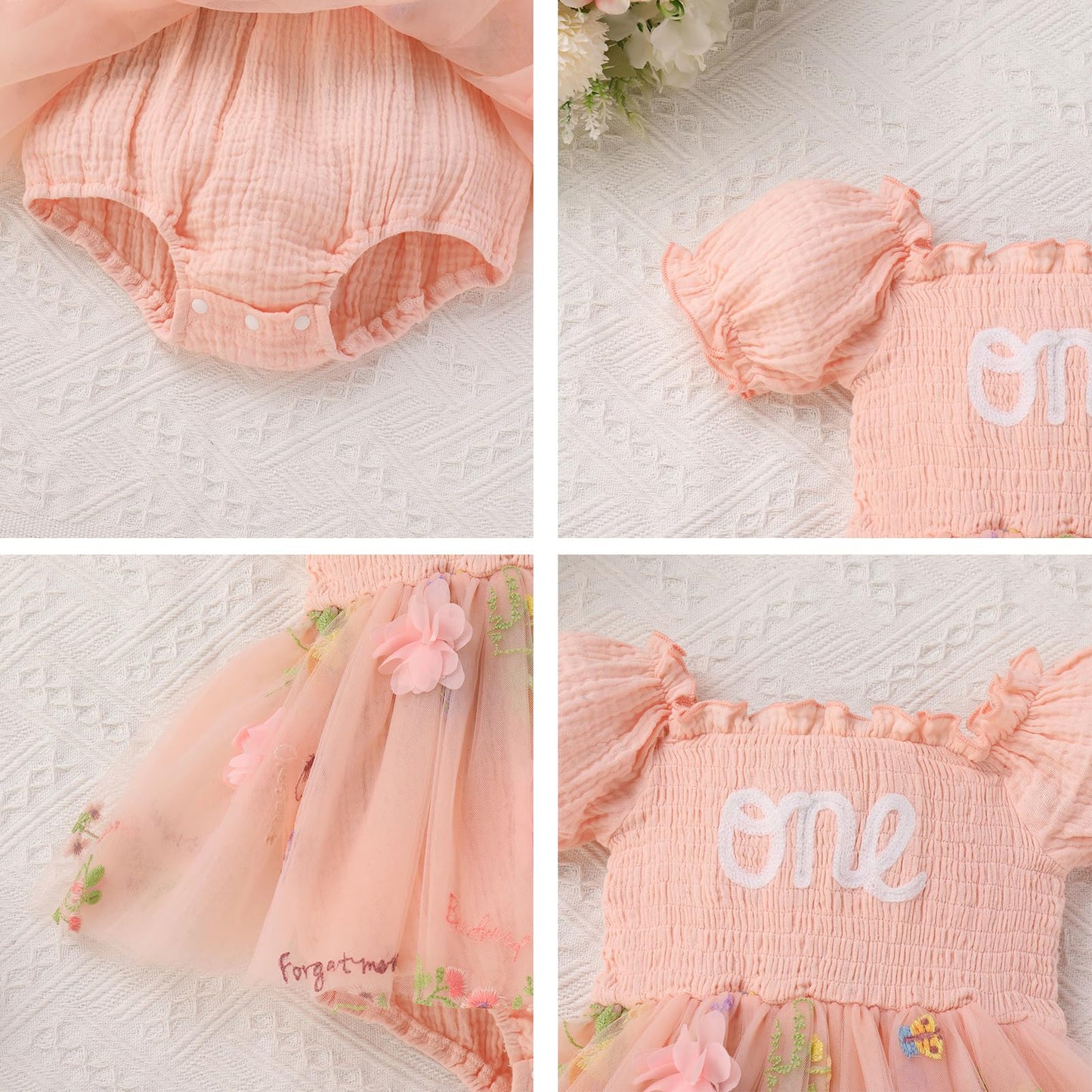 IMEKIS First Birthday Outfit Girl: Onederful Fairy 1st Smash Cake Baby Easter Smocked Dress Boho Bubble Romper Toddler Spring Photoshoot Tulle Tutu Tea Party Pink Floral One 12-18 Months