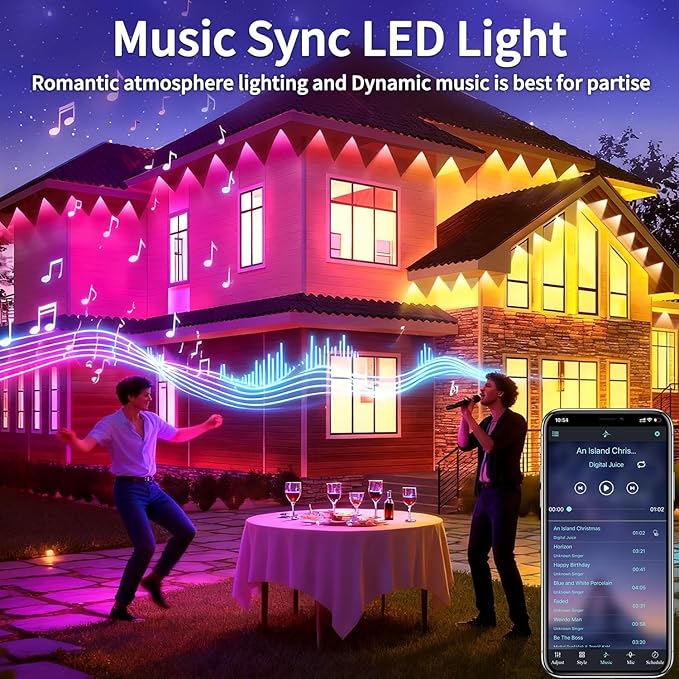 300FT Permanent Outdoor RGB Lights,IP67 Waterproof Smart LED Eaves Lights with App/Remote Control,for Christmas and All Holiday Decor,Daily and Accent Lighting,House Roof and Garden Lighting