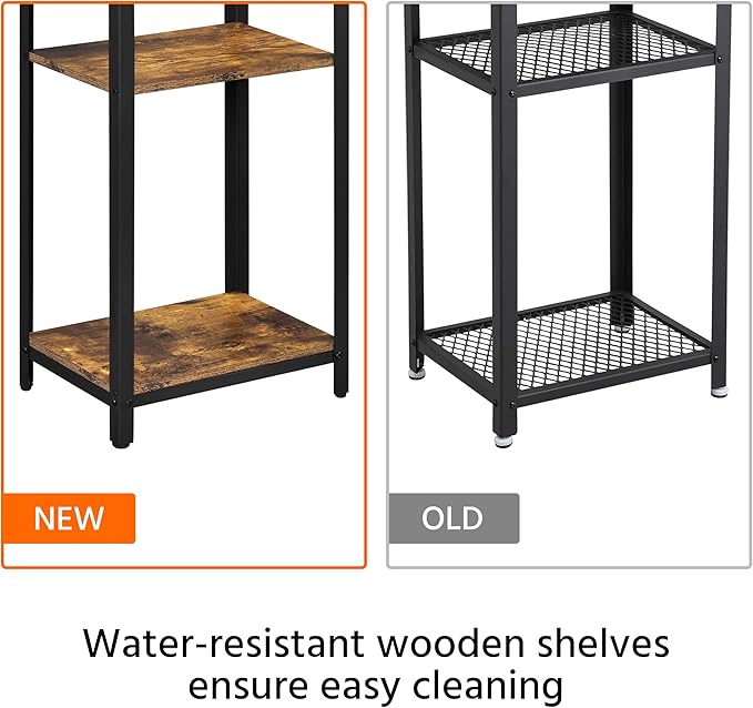 Yaheetech Tall End Table Set of 2, 16x12x29.5 inch Industrial Side Table with Strong Wooden Shelves, 2PCS Slim 3-Tier Telephone Table with Metal Frame for Living Room, Small Places - Rustic Brown