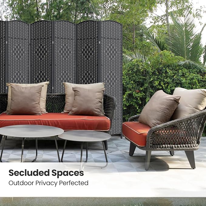 8 Panel Room Divider,6Ft Folding Privacy Screen,Tall - Extra Wide Foldable Panel Partition Wall Divider with Diamond Double-Weaved Hand-Woven Design Room Screen Divider