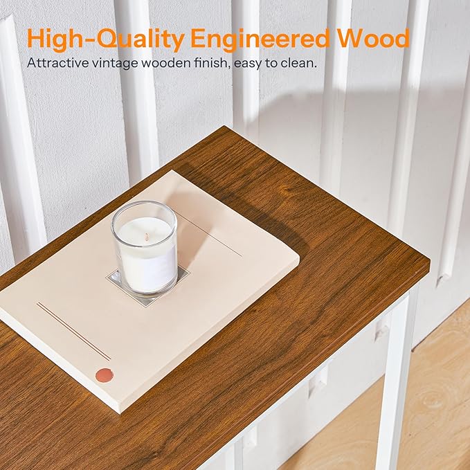 HOOBRO Narrow Console Table, 29.5" Small Entryway Table, Thin Sofa Table, Side Table, Display Table, for Hallway, Bedroom, Living Room, Foyer, White and Walnut WH75XG01