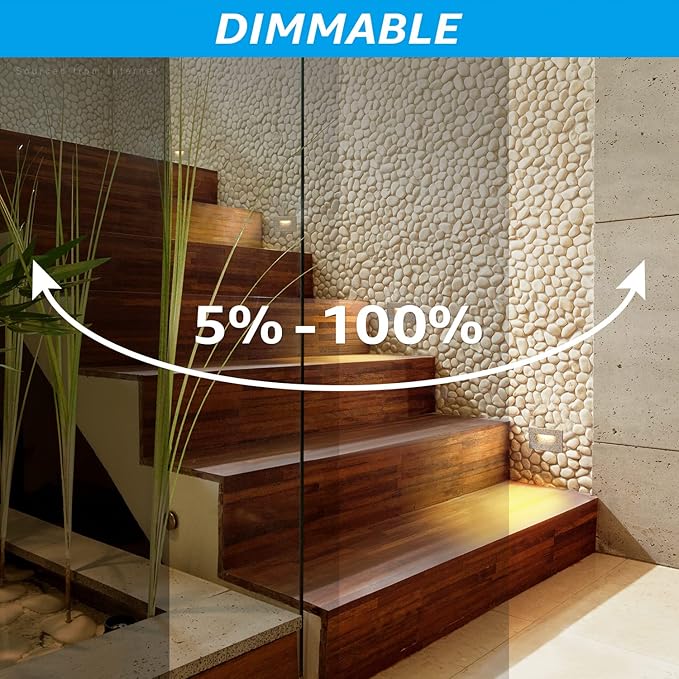 LEONLITE 120V Line Voltage 3CCT LED Step Lights, 3000K/4000K/5000K Selectable, 3.5W 150LM Dimmable Aluminum Stair Lights, IP65 Waterproof, CRI 90, ETL Listed, Pebble Grey, Pack of 6