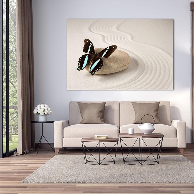Zen Wall Art Decor, Modern Bathroom Zen Decor Wall Art, Large Canvas Wall Art for SPA Zen Room Decor, Butterfly and Pebble Relaxing Art Prints for Office & SPA Wall Decor Ready to Hang 32x48 Inches