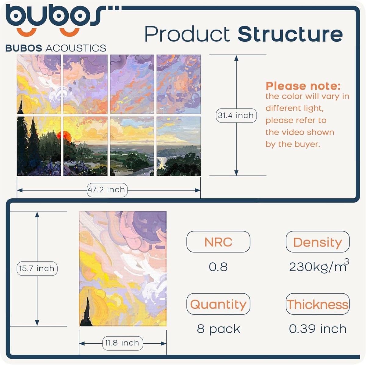 BUBOS 8 Pack Art Acoustic Panels Soundproof Wall Panel,47.2X31.4 Inches Sound Absorbing Panel,Self-adhesive Decorative Acoustical Wall Panels, Acoustic Treatment for Ceiling Home Office(Oil Painting)
