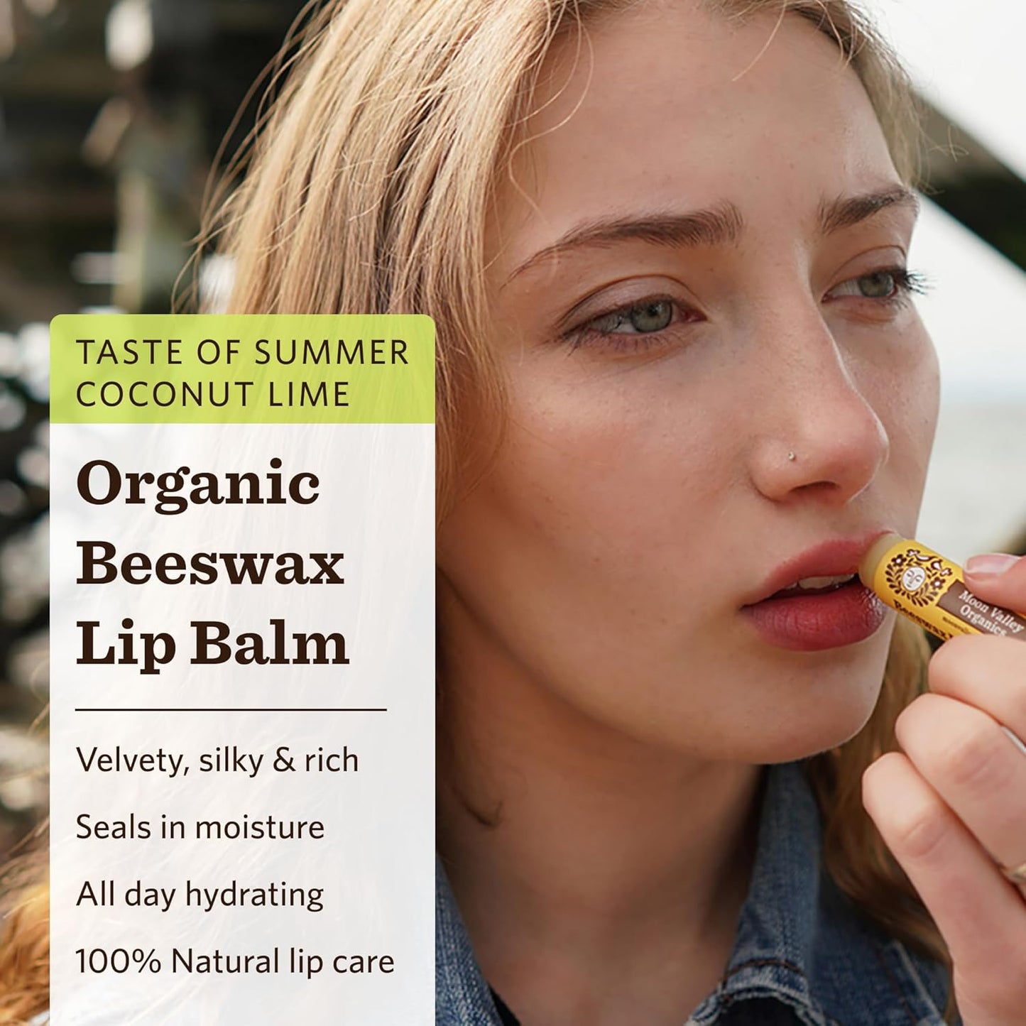 Moon Valley Organics Beeswax Lip Balm for Moisturizing Lips and Cuticles (TROPICAL COCONUT LIME, 6-Pack)