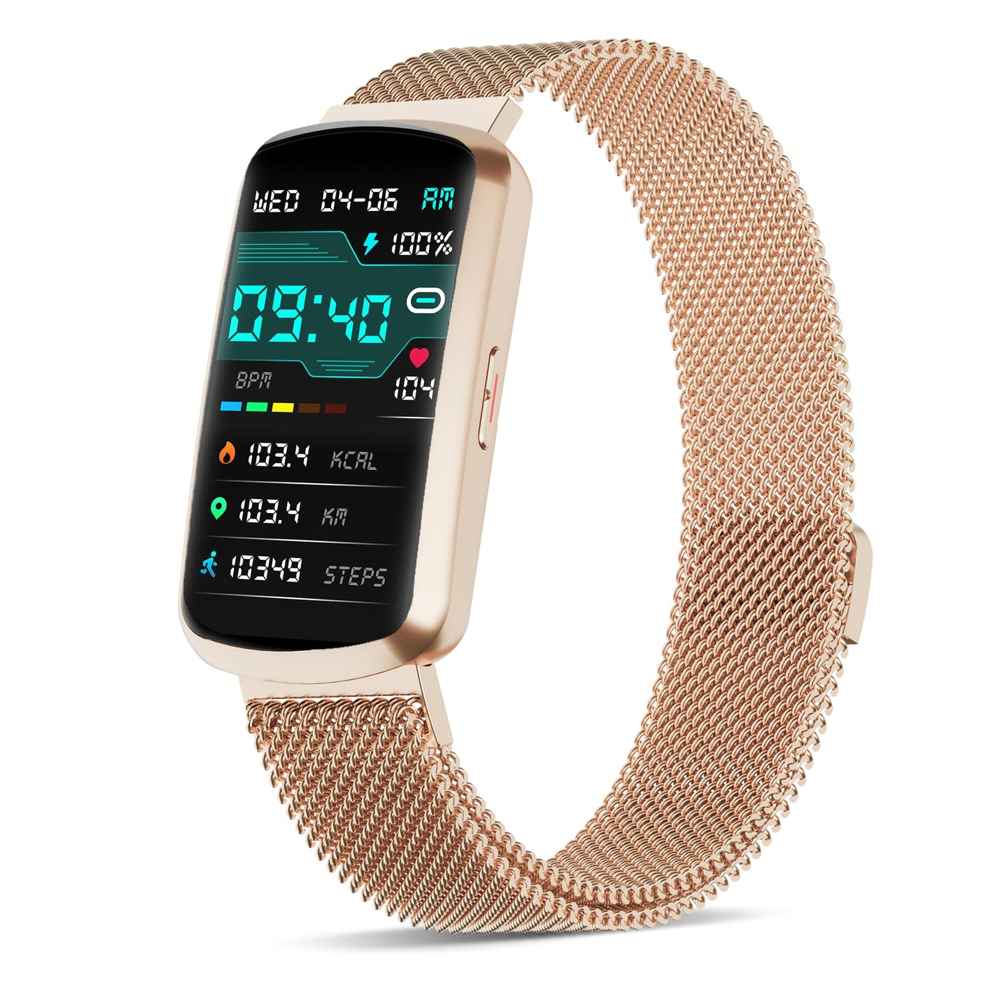 JYUAJOI Health Fitness Tracker, Smart Watch with 24/7 Heart Rate and Blood Pressure Monitor, Activity Tracker with Blood Oxygen, 120 Sport Mode Waterproof Sleep Tracker for Women Men (Pink Gold)